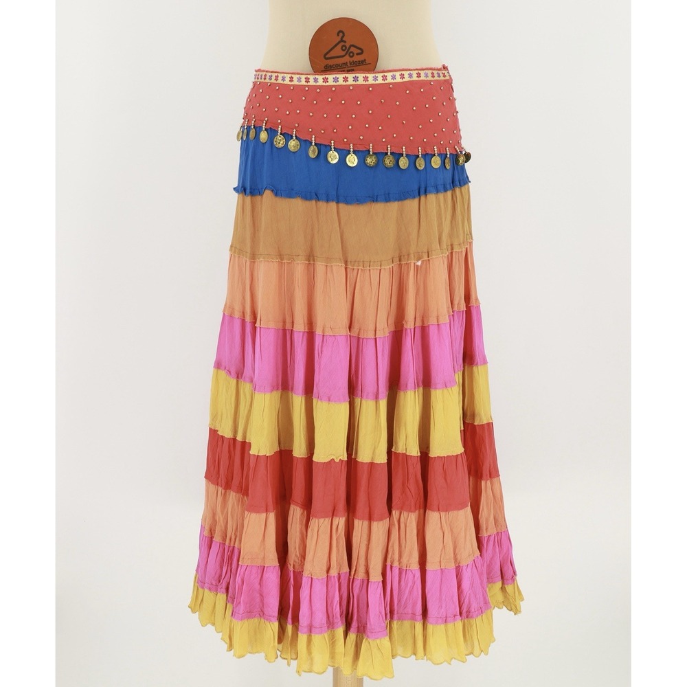 Chaudry Sports Tiered Maxi Skirt Bohemian‎ Beaded Coins Size Small NWOT Festival